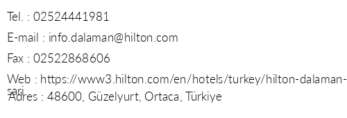 Hilton Dalaman Sarigerme Resort & Spa telefon numaralar, faks, e-mail, posta adresi ve iletiim bilgileri